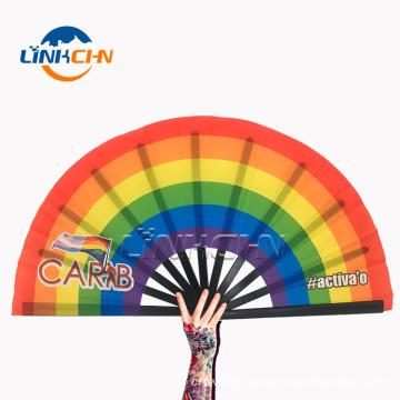 Custom logo rainbow large folding hand fan